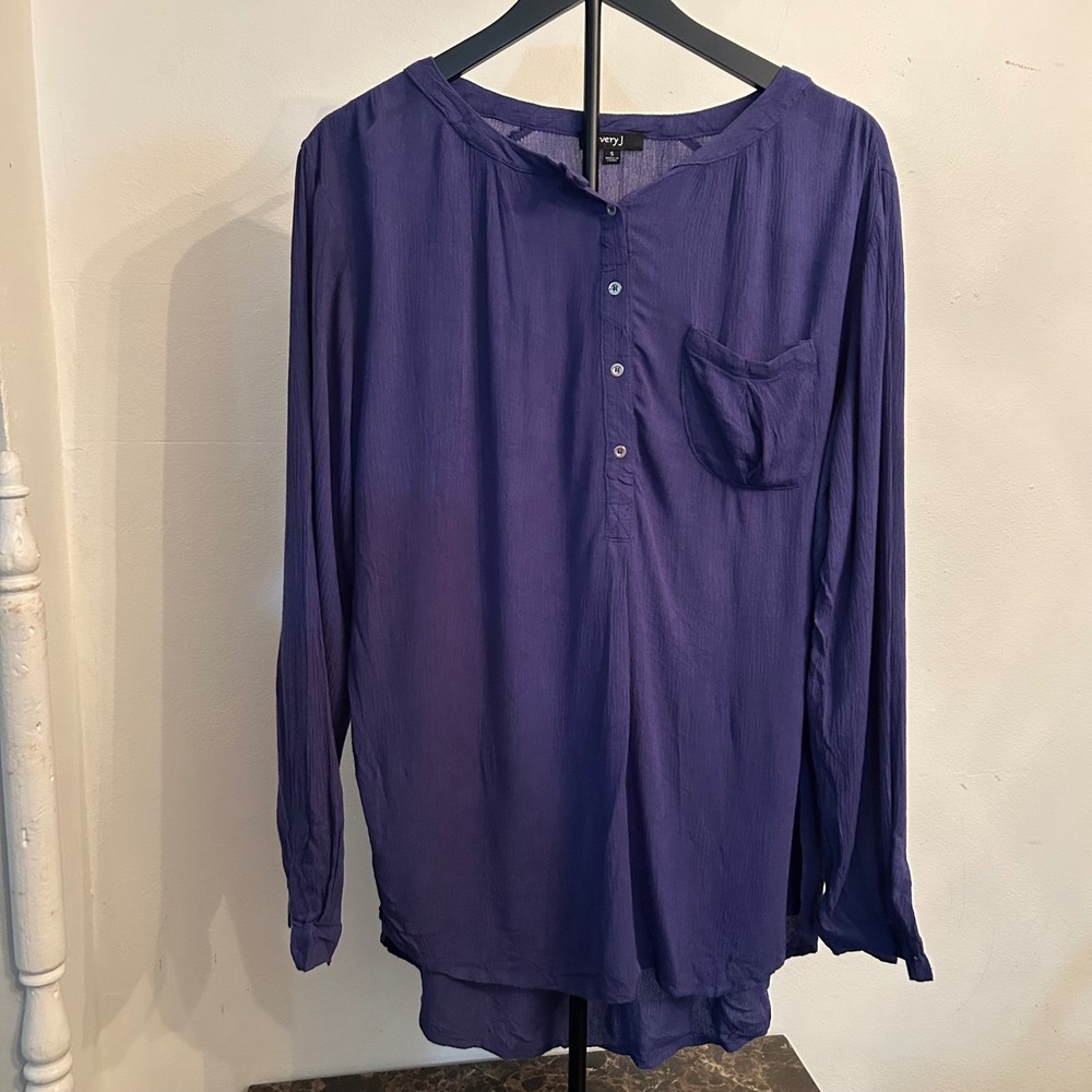 Very J Womens Top Small OVERSIZE Purple 3 Button Long Sleeve Casual Blouse